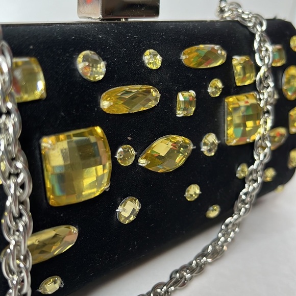 Kate Landry Black Evening Clutch Formal Handbag Gold Jeweled‎ Black Bag - Picture 8 of 11